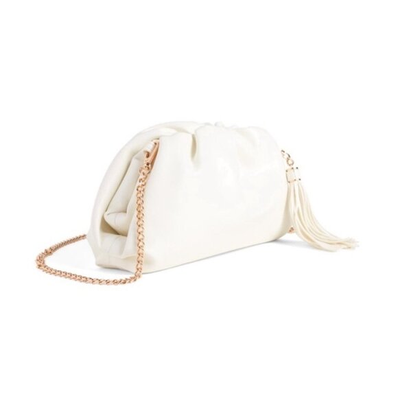 Understated Leather NWT Crescent Clutch Vegan Leather Ivory Detachable Crossbody - Picture 1 of 11